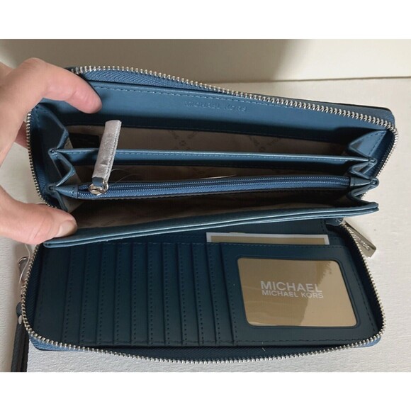 New Michael Kors Jet Set Large Travel Continental wallet Leather Teal - Picture 4 of 5